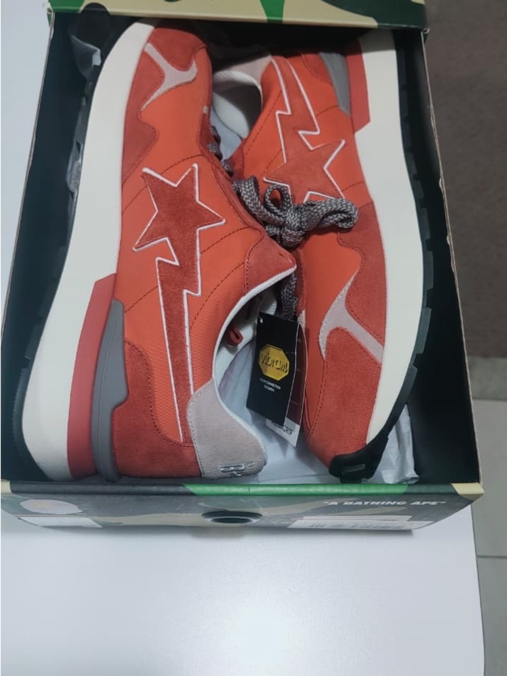 Bape Men's orange shoes with vibram sole with diffrent  shoe box perfect for fal